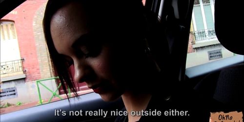 Beautiful stranded teen Lea Guerlin is fucked in the car