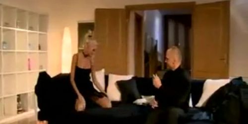 Hot Petite Blonde Fucks On Black Couch