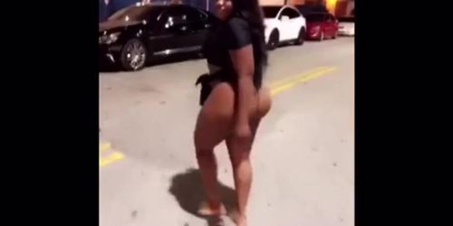 Thick ebony big booty girl walking the streets  (Summer Sweet)