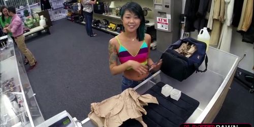 Petite asian sells her stuff and pussy