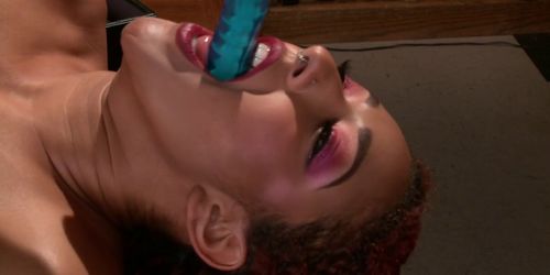 Redhead ebony squirter takes machine (Daisy Ducati)