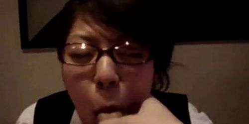 Japanese glasses girl blowjob and fuck