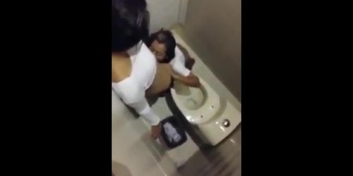 Latina Lesbians Caught eating pussy in bathroom