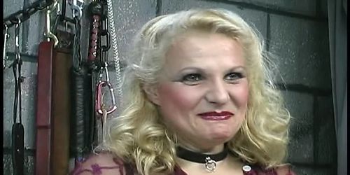 Mature chubby slave nipple clamped and teased