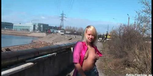 Russian blonde publicflashing by day getting wild by night 