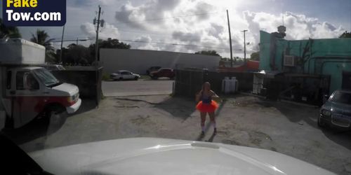 Group of teen girls beg the tow guy to put the car down