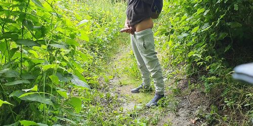 Pissing and jerking off in woods 