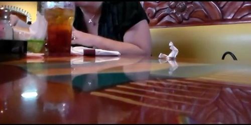 Flash boobs in restaurant