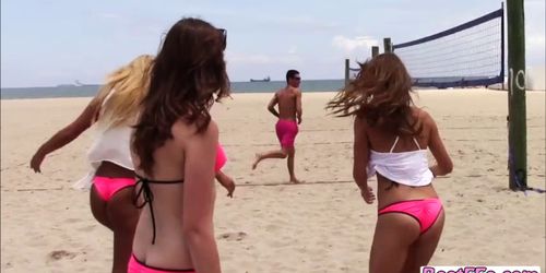 Lovely ladies played Volleyball under the warm summer sun