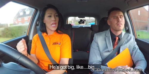 Busty babe sucks big cock in car