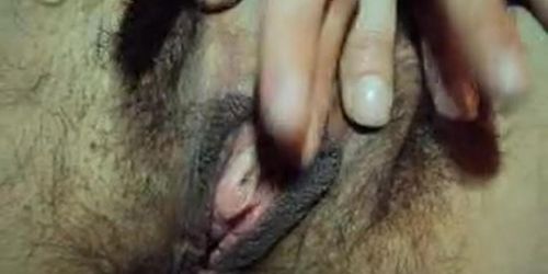 closeup of my wife's hairy pussy