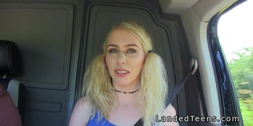 Blonde stranded teen sucks big cock outdoor (Grace Harper)