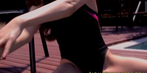 ERITO - Busty japanese Julia grinds on cock in swimsuit