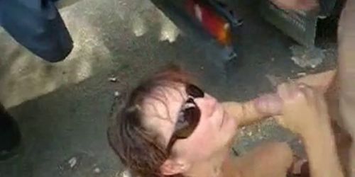 Wife sucking cock of a truck driver Public Nudity