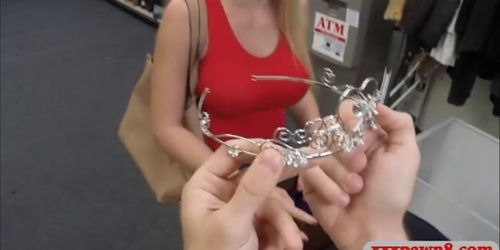 Busty babe sells her tiara and banged