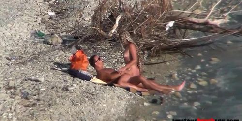 Nudist wife exposed riding hubby's dick on public beach