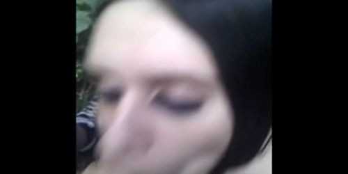 Cute Goth in the woods gets glazed with cum