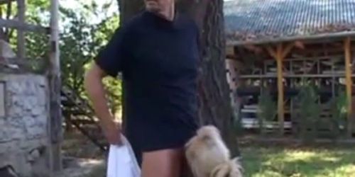 Blonde granny is being fucked outdoor 