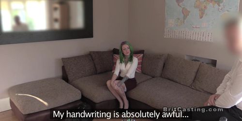 Green colored hair amateur banged in casting