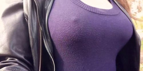 Boobwalk, rough nipples through shirt