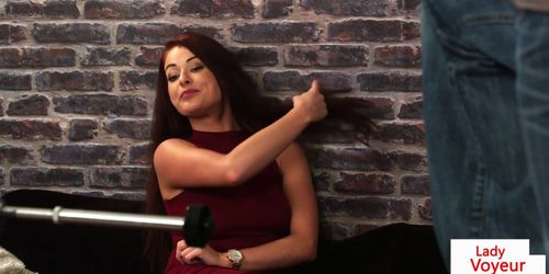 Glam euro humiliating a tugging guy