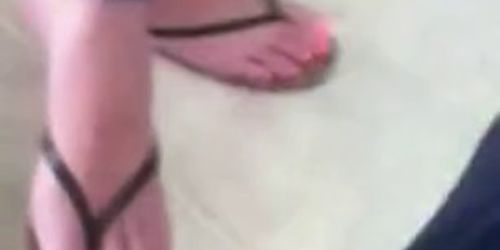 Candid Blonde MILF Sexy Feet and painted Toes in Flip Flops - video 1