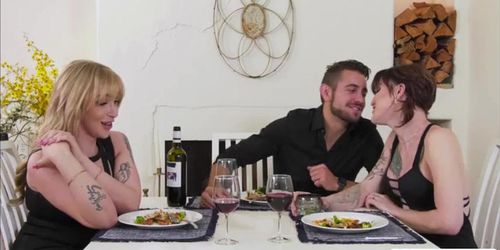 TS Angelina joins TBabe Lena sucking dudes dick (Angelina Please, Lena Moon)