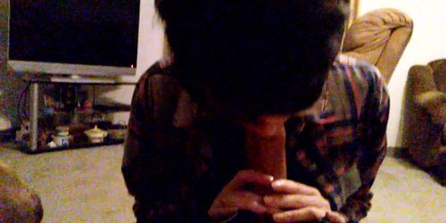 Short hair teen sucking my cock