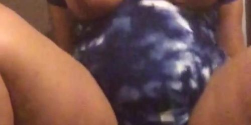 Lightskin ebony with big boobs rides a dildo reverse cowgirl