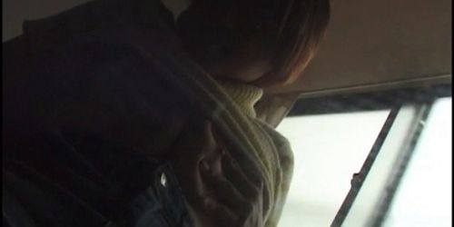 Jap school cutie boob teased and grabbed by the window