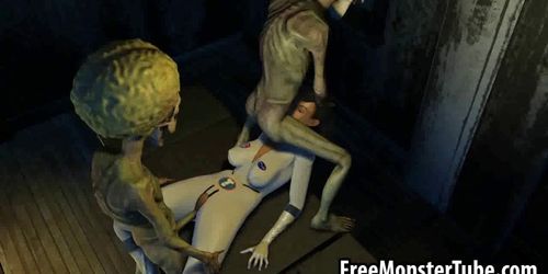 Foxy 3D cartoon babe gets double teamed by aliens