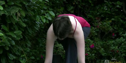 Aunt Judy's - Inara Byrne does some yoga workouts and strips outdoors