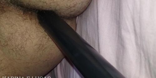 Amateur couple practicing pegging prostate play