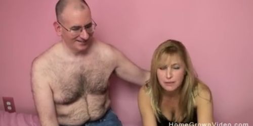 Big tit blonde sucks and fucks a creepy older man