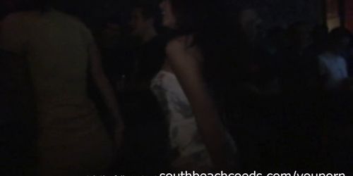 hot amateur gilrs trying to strip on a pole at south beach florida club