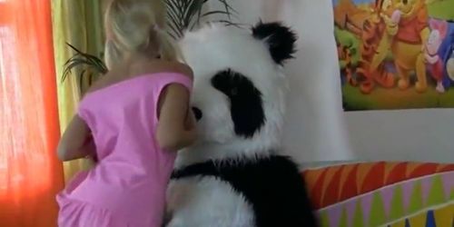 Striptease and hot fuck for shy Panda