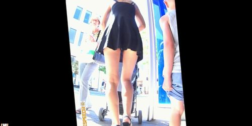 Upskirt woman whit gstring in the street