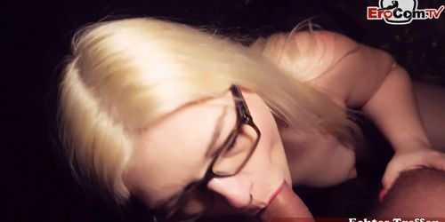 EROCOM.TV - German blonde chubby BBW teen public pick up with glasses pov