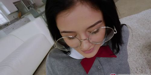 Nerdy schoolgirl Rosalyn lets stepbro Jay Rock slip a finger inside her tight pussy (Rosalyn Sphinx)