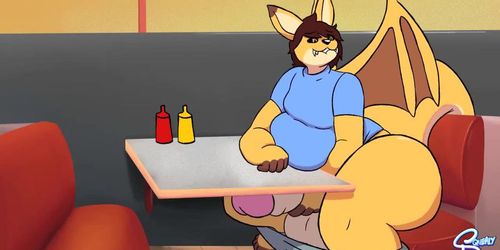 Dragon Furry masturbates in diner and cums a lot[Animation by Squealydealy]
