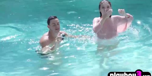 Amateur teens got fucked in wet pussies near a pool