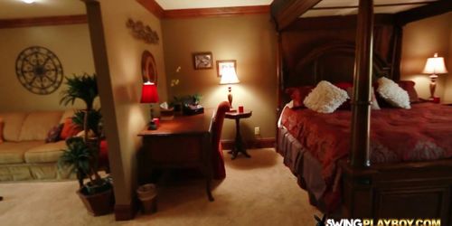 Swinger couple has an intimate private time on bed