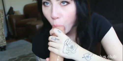 Goth cutie sucks on my huge dick for all it's worth