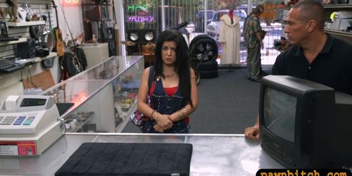 Latina babe sells her TV and screwed by nasty pawn keeper