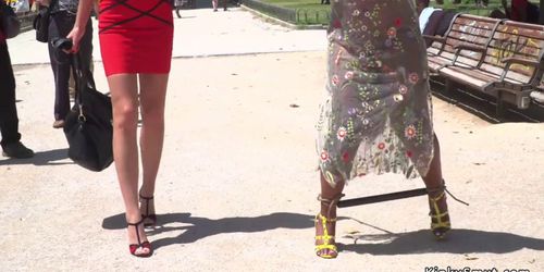 Ebony slave gets lezdom in public (Tina Kay, Sunny Star)