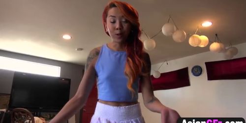 Redhead Asian girl pleased with big dick