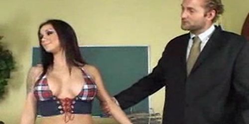 Boobed brunette receives a lesson from teacher