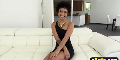 Black babe Mia Austin gives head and rides big cock