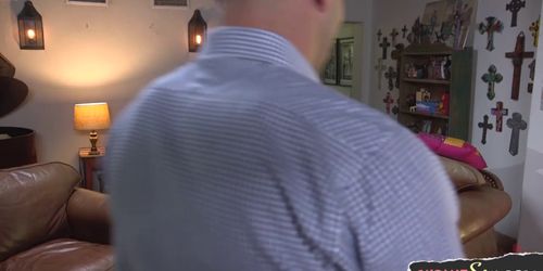 Buxom redhead sub roughfucked in both holes