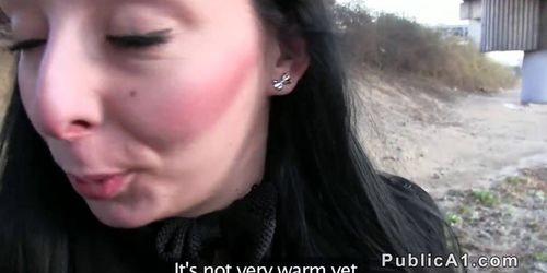 Brunette banged outside in public